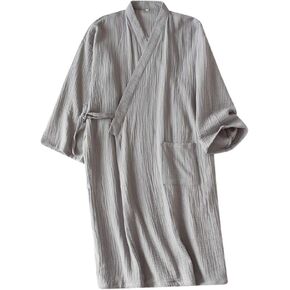 Men Kimono Pajamas One Piece Bathrobe Yukata Spa Robe Cotton Causal Nightgown Sleepwear Japanese Loose Loungewear