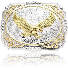 Western Belt Buckle for Men, Large Belt Buckle Golden Soaring Eagle, Eagle Cowboy Big Belt Buckles