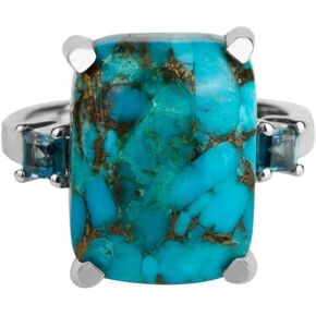YoTreasure Blue Copper Turquoise Labradorite Larimar Solid 925 Sterling Silver Chunky Ring