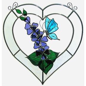 Stained Glass Butterfly Beveled Heart
