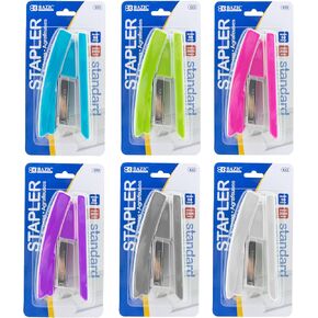 BAZIC Desktop Stapler Standard (26/6), 20 Sheets Bright Color Desktop Staplers for Home Office School, 6-Pack