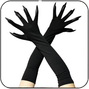 Latious Long Satin Halloween Claw Gloves Black Elbow Length Paw Gloves Cosplay Costume Accessories for Women