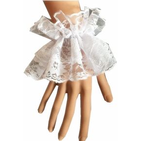 2 Pairs Lolita Lace Gloves White Hand Sleeve Sexy Lace Elastic Bracelet Women Ruffled Floral Lace Wrist Cuffs for Womens Girls Halloween Wedding Tea Party Nightclub Masquerade Decorative Supplies