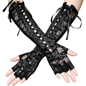 Luwint Long Lace Up Gloves, Fingerless Elbow Lace Gloves Prom Opera Party Halloween Costume Accessory