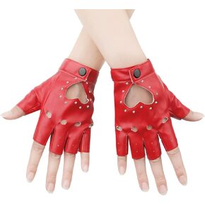 زوج واحد من القفازات الجلدية بنصف الإصبع، قفازات جلدية أنيقة بدون أصابع مع قفازات راكبي الدراجات النارية من حجر الراين لأداء الهالوين والنساء والفتيات (أحمر) in Kuwait