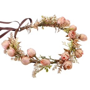Handmade Dried Flower Crown - Golden Green Leaves Blue Fairy Flower Headband Floral Headpiece for Women Girls Teens Kids Hawaiian Party Wedding Beach Festival