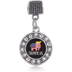 Inspired Silver - Silver Circle Charm for Bracelet with Cubic Zirconia Jewelry