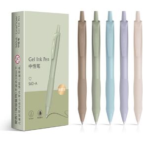 Gel Pens, 5Pcs 0.5mm Retractable Quick Dry Black Ink Fine Point Rolling Ball Gel Pen for School Office Home Supplies, Cute Aesthetic pens for Journaling Note Taking, Gifts for Women and Men Teachers