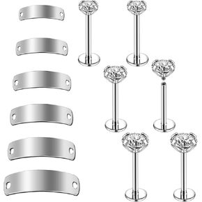 12Pcs 20G 18G Surgical Steel Across Top Nose Rings Chain for Women Eyebrow barbell Cubic Zirconia Nose Studs Nostril Chain for Women Men Chain Nose Piercing Jewelry Eyebrow Piercing Jewelry Silver