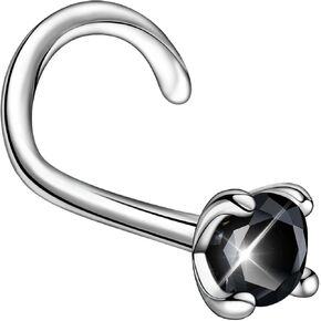 Black Moissanite Nose Stud for Women - 925 Sterling Silver Black Moissanite Nose Ring Piercing Real Black Moissanite Diamond Hypoallergenic Jewelry Nose Stud Gift for Women and Men