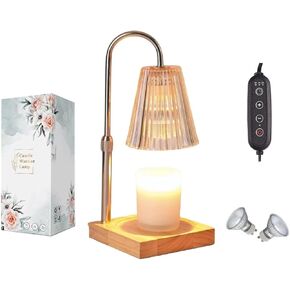 Candle Warmer Lamp with Timer for Jar Candles Electric Candle Lamp with 2 Bulbs for Bedroom Home Decor Vintage Candle Warming lamp Melter Scented Wax（Clear Glass）
