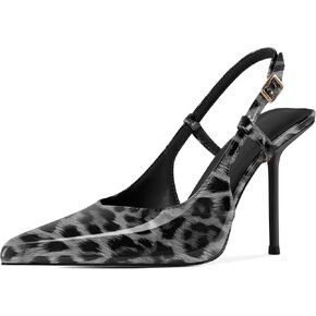Soireelady Women's Slingback Heels Pointed Toe High Stiletto Heels Stretch Slip on Backless Patent Leather Fashion Dress Shoes
