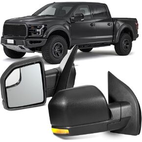 OCPTY Tow Mirrors Power Heated Left Driver Right Passenger Side Towing Mirrors Fit For 2015-2019 For F150 Pickup Truck With Turn Signal Light With Black Housing Manual Folding
