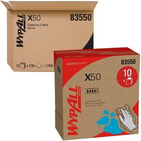 WYPALL 83550 X50 Cloths, POP-UP Box, 9 1/10 x 12 1/2, White, 176 per Box (Case of 10 Boxes)