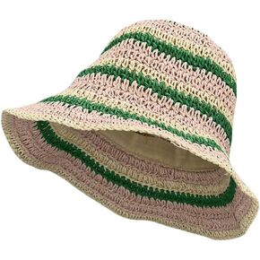 WITHMOONS Women Cap Straw Crochet Sun Summer Bowler Foldable Bucket Hat YZH0158