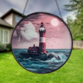 Lighthouse Window Hanging Acrylic Stained Suncatcher for Home Decoration Colorful Wall Art Ornament Gift for Women Mom Grandma Teacher