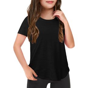 Haloumoning Kids Girls Soft Patchwork Loose T Shirts Summer Curved Hem Clothes 4-14 Years