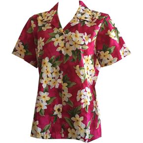 Made in Hawaii ! Women's Plumeria Season Hawaiian Aloha Camp Shirt