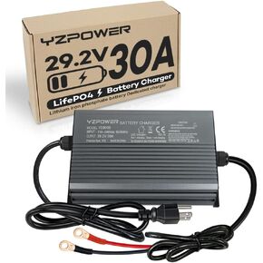 YZPOWER 29.2V 30 Amps LifePO4 Battery Charger for Marine Boat RV Lawn Motor Motorcycle Golf Cart，24v Deep Cycle Rechargeable Batteries Charger AC-DC Charger