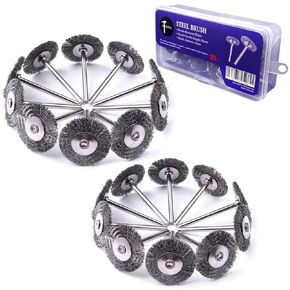 ATOPLEE Wire Wheel Brush Set,20pcs 1 Inch Mini Wire Wheel with 1/8 Inch Round Shank,Crimped Wire Brush Wheel for Rust Removal, Corrosion and Scrub Surfaces,for Drill Attachment