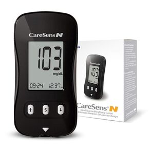 طقم مراقبة جلوكوز الدم من CareSens N مع 100 شريط اختبار سكر الدم، 100 مشرط، 1 جهاز قياس جلوكوز الدم، 1 جهاز وخز، 1 محلول تحكم، حقيبة سفر لاختبار مرض السكري in Kuwait