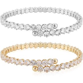 HZMAN 14K White Gold Plated Tennis Bracelet for Women 2Pcs Dainty 5mm Cubic Zirconia Cuff Bracelet Wedding Party Bracelets Jewelry Gift