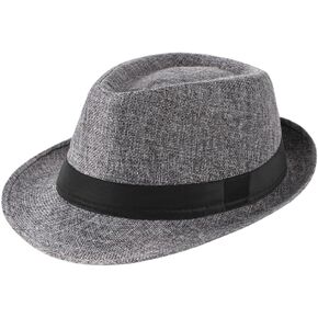 Men Summer Fedoras Vintage Trilby Hat Panama Flax Hat with Short Brim Bowler Hat Beach Outdoor British Hat Jazz Costume Hat