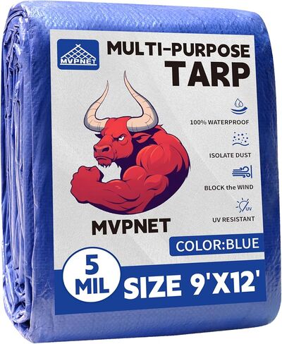 Tarp 8x10 ft 100% Waterproof Uv Resistant High Durability Multipurpose 5mil Blue Tarp for Covering Courtyards, Cars, Camping, Gardens, Pet Nests -by MVPNET in Saudi Arabia