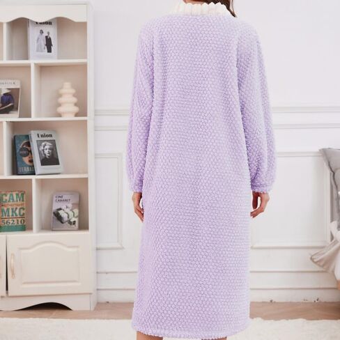 Womens Plush Robe, Soft Fluffy Bathrobe for Women Winter Button Warm Loungewear in Kuwait