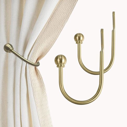 Curtain Holdbacks, Hooks, 2 PCS，Solid Steel Hooks, Decorative French Ball End, Curtain Drapery Holdbacks, Wall Mounted, Curtain Tiebacks, Antique Brass Brushed in Kuwait