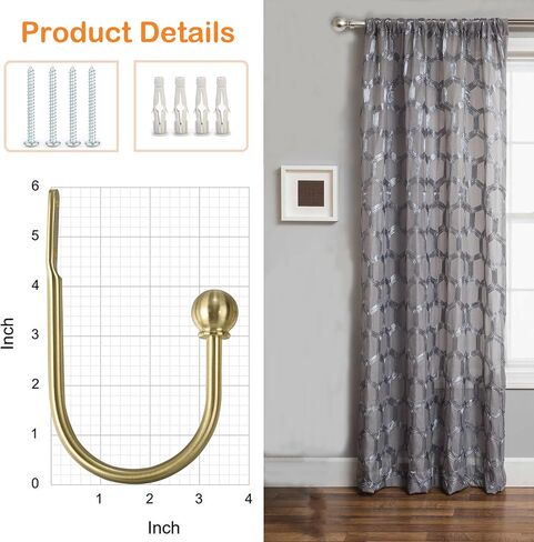 Curtain Holdbacks, Hooks, 2 PCS，Solid Steel Hooks, Decorative French Ball End, Curtain Drapery Holdbacks, Wall Mounted, Curtain Tiebacks, Antique Brass Brushed in Kuwait