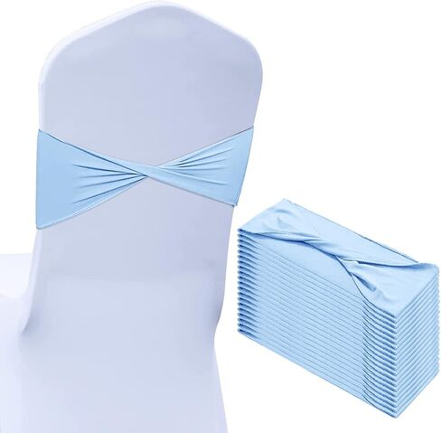 20 Pcs Spandex Chair Sashes Bows Chair Bands Slider Sashes for Chair Covers Elastic Chair Bands Ties Without Buckle Chair Decorations for Wedding Party Events Ceremony Birthday (Sky Blue) in Saudi Arabia