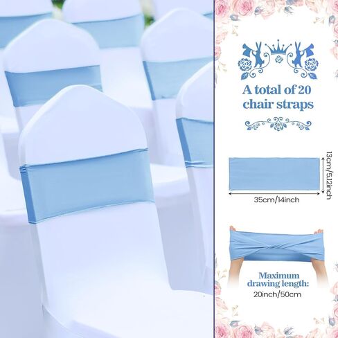 20 Pcs Spandex Chair Sashes Bows Chair Bands Slider Sashes for Chair Covers Elastic Chair Bands Ties Without Buckle Chair Decorations for Wedding Party Events Ceremony Birthday (Sky Blue) in Saudi Arabia