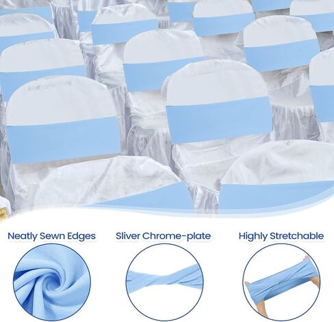 20 Pcs Spandex Chair Sashes Bows Chair Bands Slider Sashes for Chair Covers Elastic Chair Bands Ties Without Buckle Chair Decorations for Wedding Party Events Ceremony Birthday (Sky Blue) in Saudi Arabia