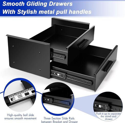 Under Desk Drawer Storage 16x12x8 Inch Pull Out Dual Level Storage Organizer Mounted Metal Sliding Hidden Under Counter Drawer Vertically Stacked for Office Sit Stand Workstation, Black in Kuwait