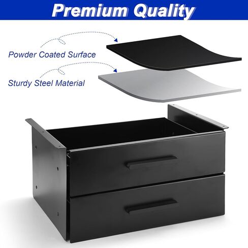 Under Desk Drawer Storage 16x12x8 Inch Pull Out Dual Level Storage Organizer Mounted Metal Sliding Hidden Under Counter Drawer Vertically Stacked for Office Sit Stand Workstation, Black in Kuwait