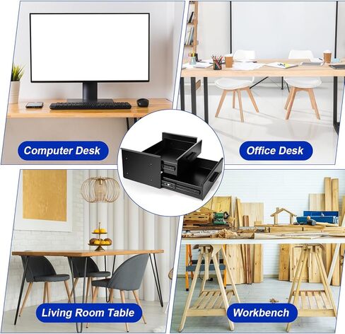 Under Desk Drawer Storage 16x12x8 Inch Pull Out Dual Level Storage Organizer Mounted Metal Sliding Hidden Under Counter Drawer Vertically Stacked for Office Sit Stand Workstation, Black in Kuwait