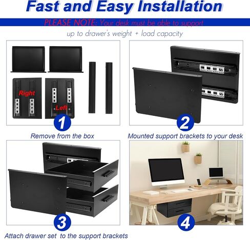 Under Desk Drawer Storage 16x12x8 Inch Pull Out Dual Level Storage Organizer Mounted Metal Sliding Hidden Under Counter Drawer Vertically Stacked for Office Sit Stand Workstation, Black in Kuwait