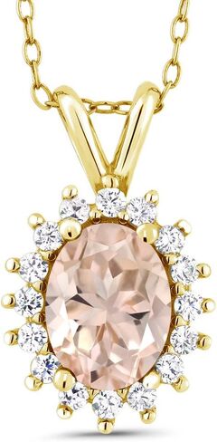 Gem Stone King 14K Yellow Gold Oval Gemstone Birthstone Halo Pendant Necklace | Oval 8X6MM | Gold Necklace for Women | With 18 Inch Chain in Saudi Arabia