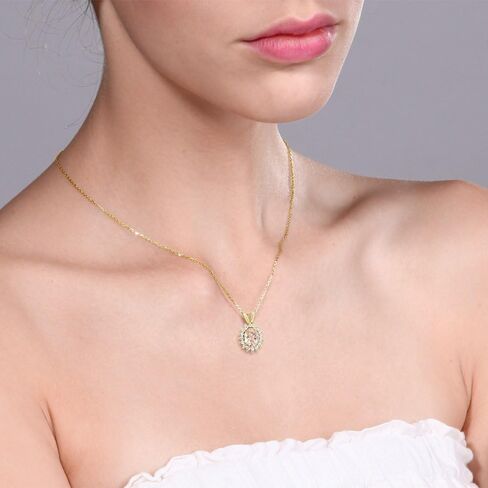 Gem Stone King 14K Yellow Gold Oval Gemstone Birthstone Halo Pendant Necklace | Oval 8X6MM | Gold Necklace for Women | With 18 Inch Chain in Saudi Arabia