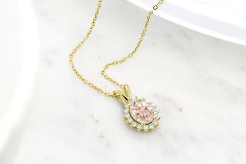 Gem Stone King 14K Yellow Gold Oval Gemstone Birthstone Halo Pendant Necklace | Oval 8X6MM | Gold Necklace for Women | With 18 Inch Chain in Saudi Arabia