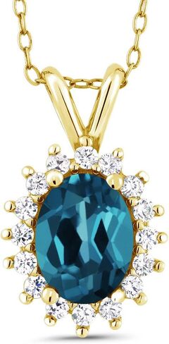 Gem Stone King 14K Yellow Gold Oval Gemstone Birthstone Halo Pendant Necklace | Oval 8X6MM | Gold Necklace for Women | With 18 Inch Chain in Saudi Arabia