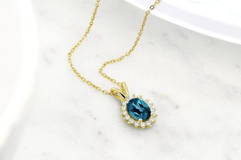 Gem Stone King 14K Yellow Gold Oval Gemstone Birthstone Halo Pendant Necklace | Oval 8X6MM | Gold Necklace for Women | With 18 Inch Chain in Saudi Arabia