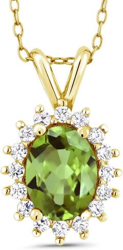 Gem Stone King 14K Yellow Gold Oval Gemstone Birthstone Halo Pendant Necklace | Oval 8X6MM | Gold Necklace for Women | With 18 Inch Chain in Saudi Arabia