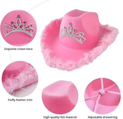 JTAISC Pink Cowgirl Hat with Heart Shaped Sunglasses - Cowboy Hat with Tiara Crown Rodeo Party Hats in Saudi Arabia