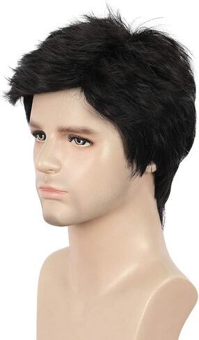 شعر مستعار أسود قصير مستقيم للرجال البالغين مع الانفجارات، مظهر طبيعي يومي، شعر مستعار للحفلات التنكرية للهالوين in Kuwait