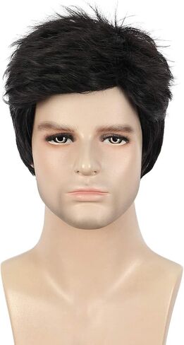 شعر مستعار أسود قصير مستقيم للرجال البالغين مع الانفجارات، مظهر طبيعي يومي، شعر مستعار للحفلات التنكرية للهالوين in Kuwait