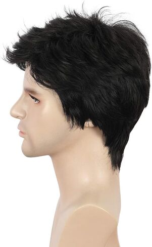 شعر مستعار أسود قصير مستقيم للرجال البالغين مع الانفجارات، مظهر طبيعي يومي، شعر مستعار للحفلات التنكرية للهالوين in Kuwait