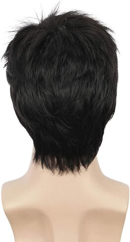 شعر مستعار أسود قصير مستقيم للرجال البالغين مع الانفجارات، مظهر طبيعي يومي، شعر مستعار للحفلات التنكرية للهالوين in Kuwait