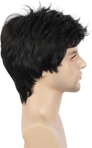 شعر مستعار أسود قصير مستقيم للرجال البالغين مع الانفجارات، مظهر طبيعي يومي، شعر مستعار للحفلات التنكرية للهالوين in Kuwait